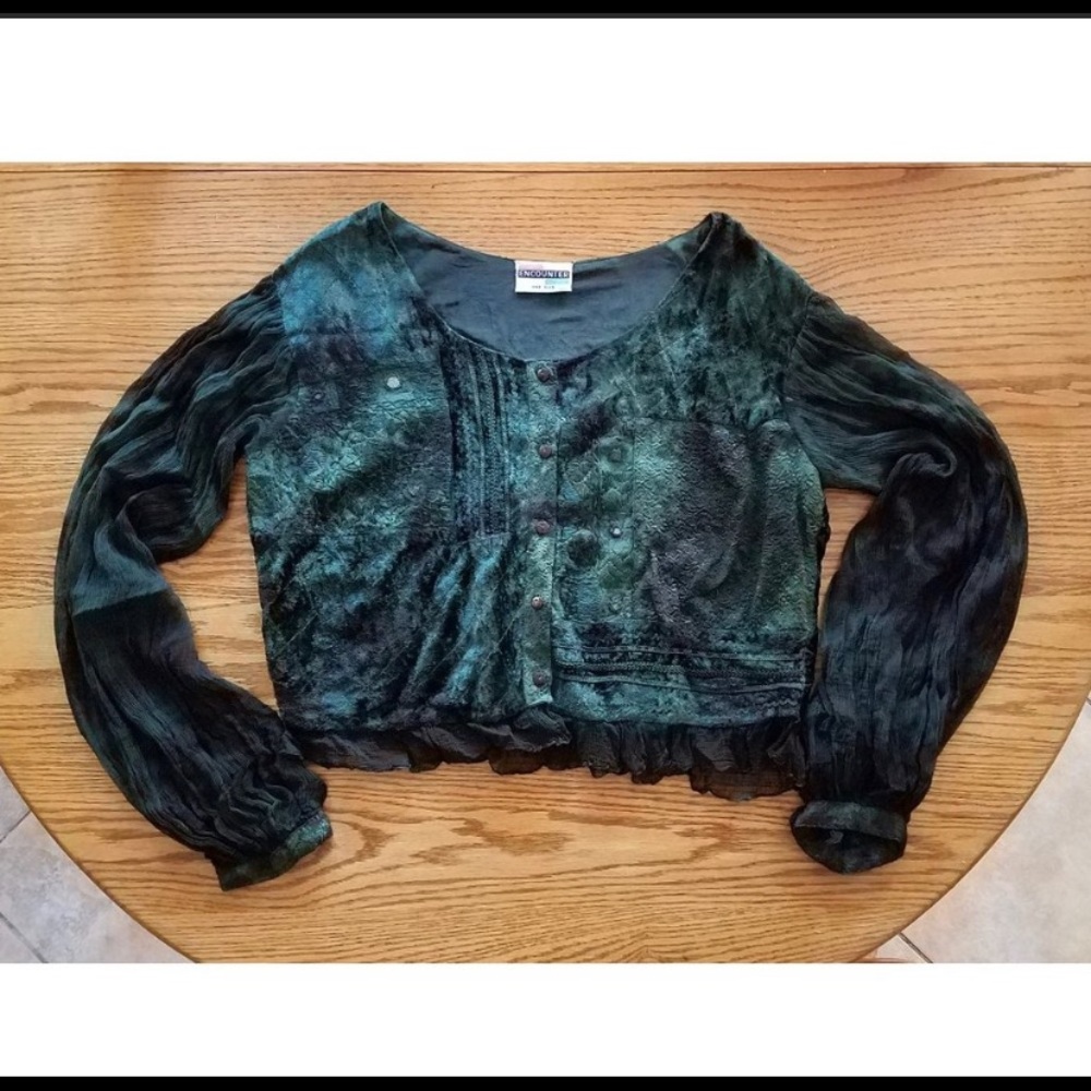 Green Velvet Boho Top